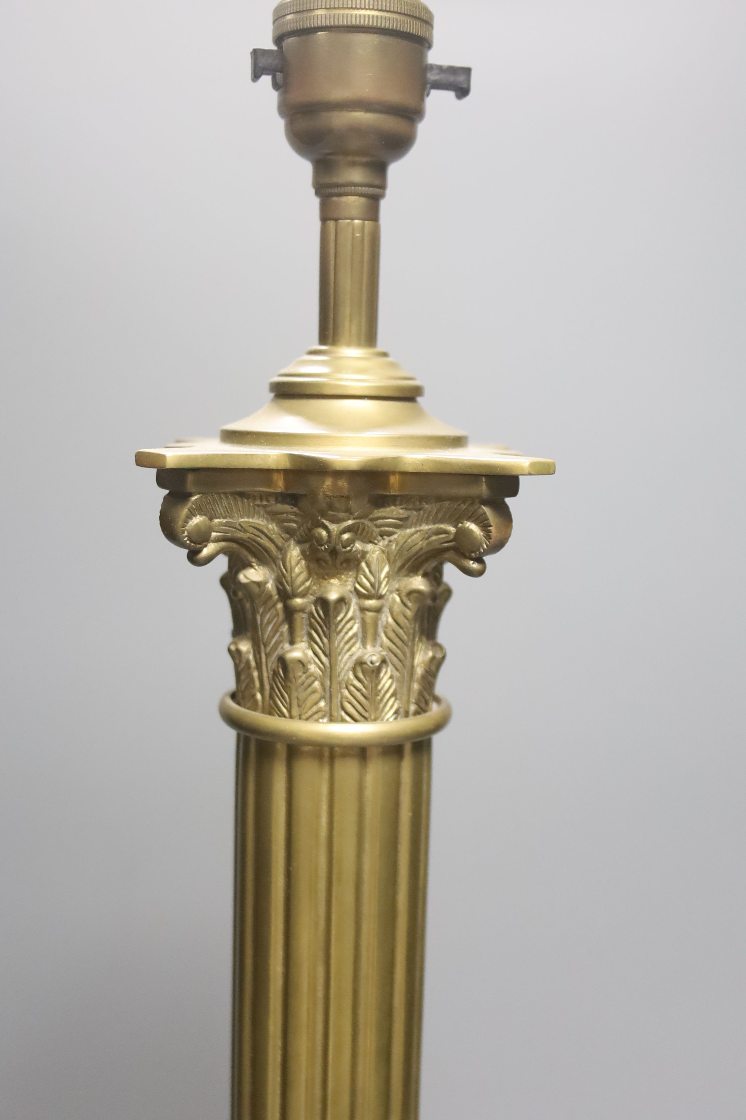 A brass Corinthian column table lamp base, height 47cm exc. light fitting